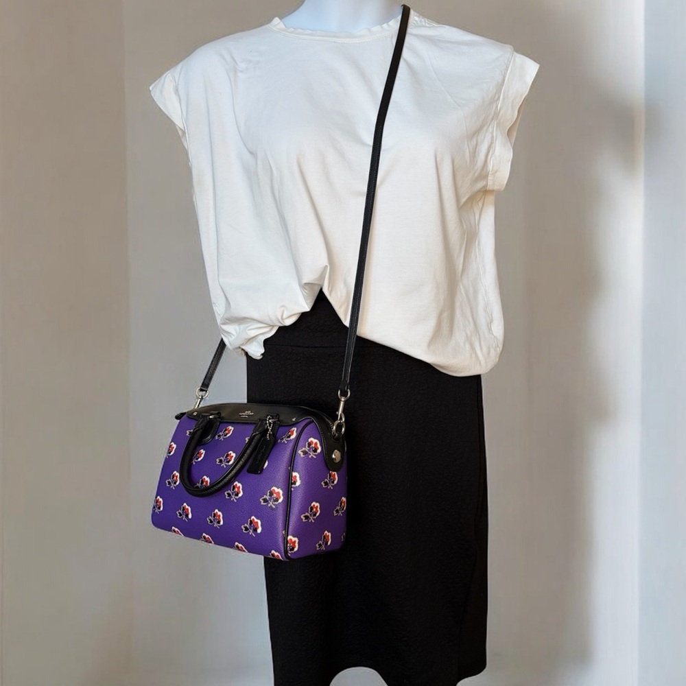 Coach Mini Bennett Satchel in Purple Floral Print – Like New - Picture 10 of 11